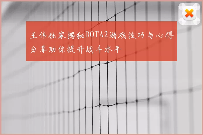 王伟独家揭秘DOTA2游戏技巧与心得分享助你提升战斗水平